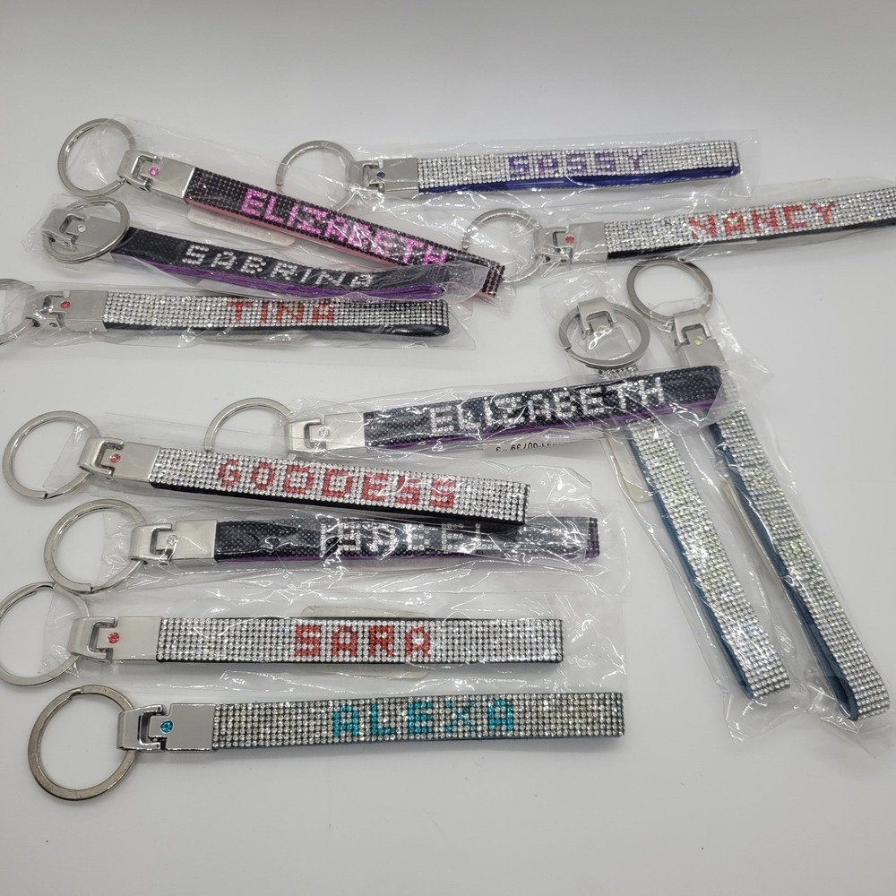 Bling Rhinestone Name Keychain Wristlet Bag Charm New Resellers Lot - Picture 13 of 16